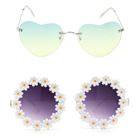 Ardene Heart and Daisy Sunglasses - Gradient Green and Purple - Picture 1 of 6